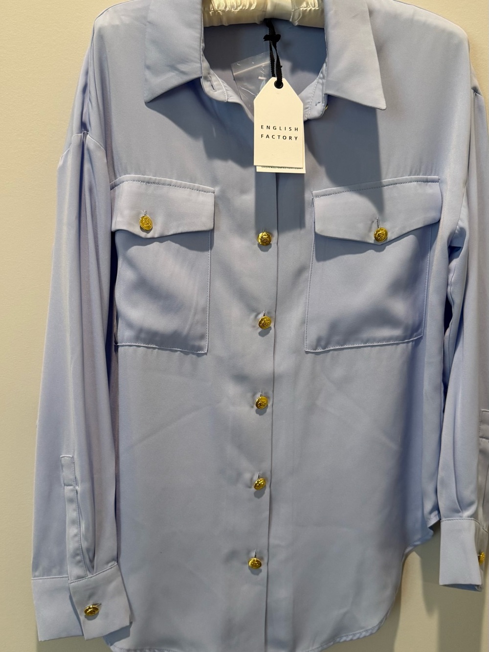 English Factory Light Blue Button-Front Shirt with Gold Buttons